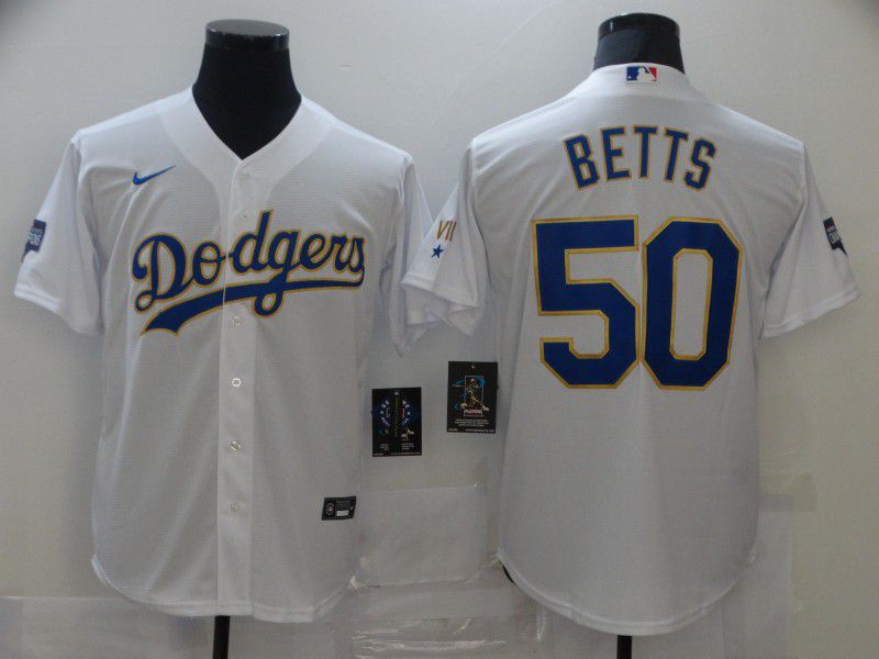 Men Los Angeles Dodgers #50 Betts White Game 2021 Nike MLB Jersey1